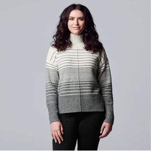 Simply Vera-Vera Wang Pullover Ombre Striped Gradient Mock Turtleneck M Sweater